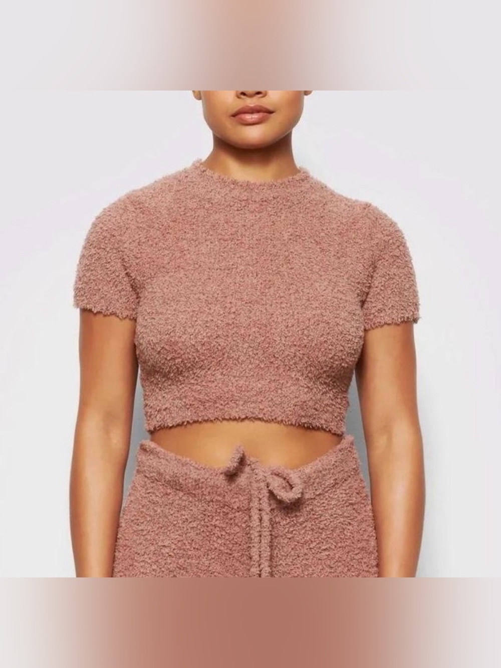 SKIMS Short Sleeve Bouclé Crop Top - Rose